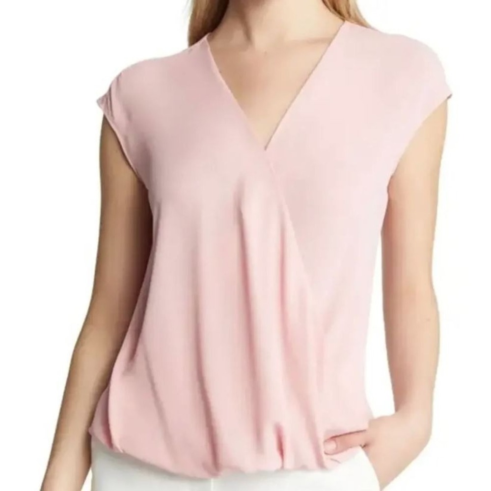 Halogen Women's Surplice V-Neck Short Sleeve Blouson‎ Top in Pink Medium